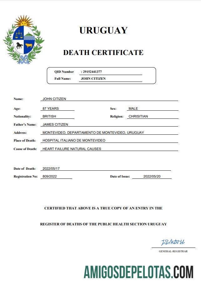 Para baixar modelo Word e PDF de certidão de óbito do Uruguai